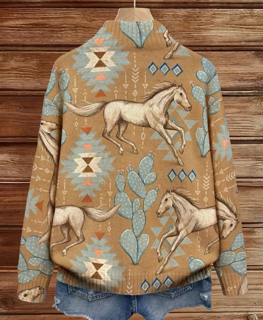 Charmaine™ | Cardigan with Horses and Cacti