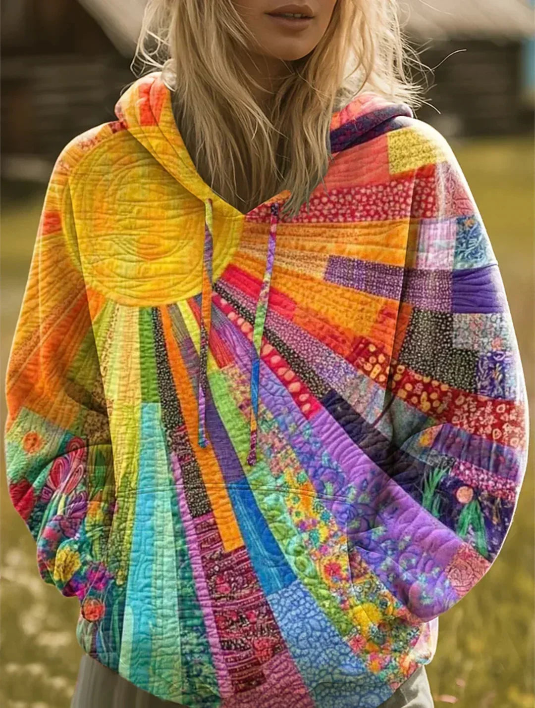 Lorraine™ | Rainbow Patchwork Hooded Cardigan