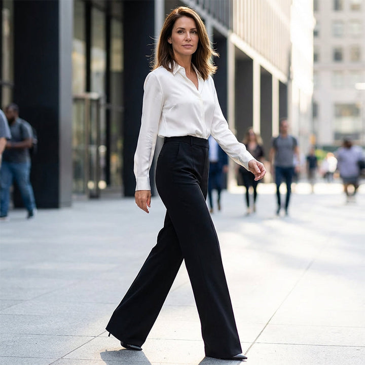 Terri High-Waisted Wide-Leg Trousers in Black