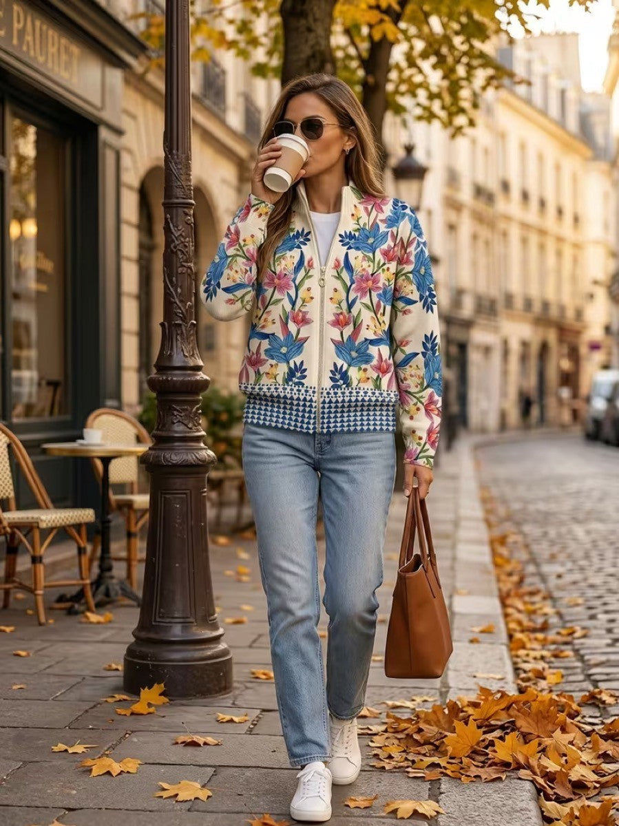 Lynda™ | Cardigan with Folk Flowers