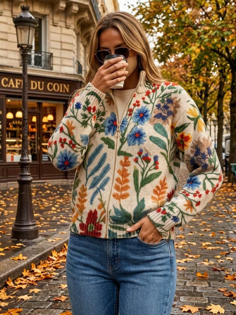 Lynda™ | Cardigan with Folk Flowers