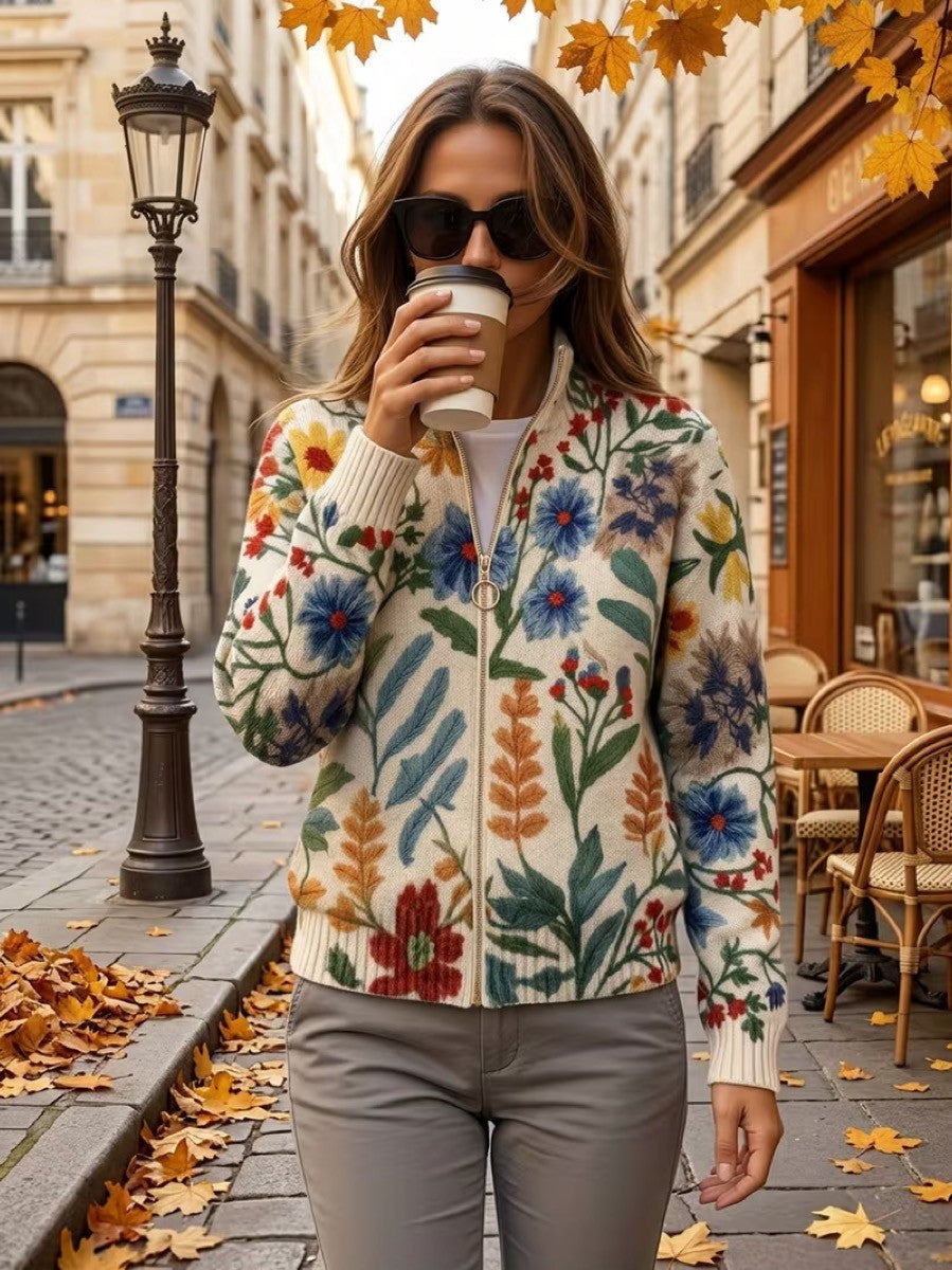 Lynda™ | Cardigan with Folk Flowers