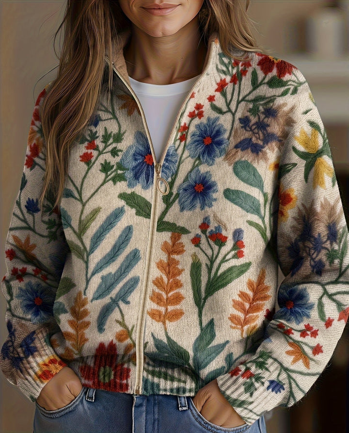 Lynda™ | Cardigan with Folk Flowers