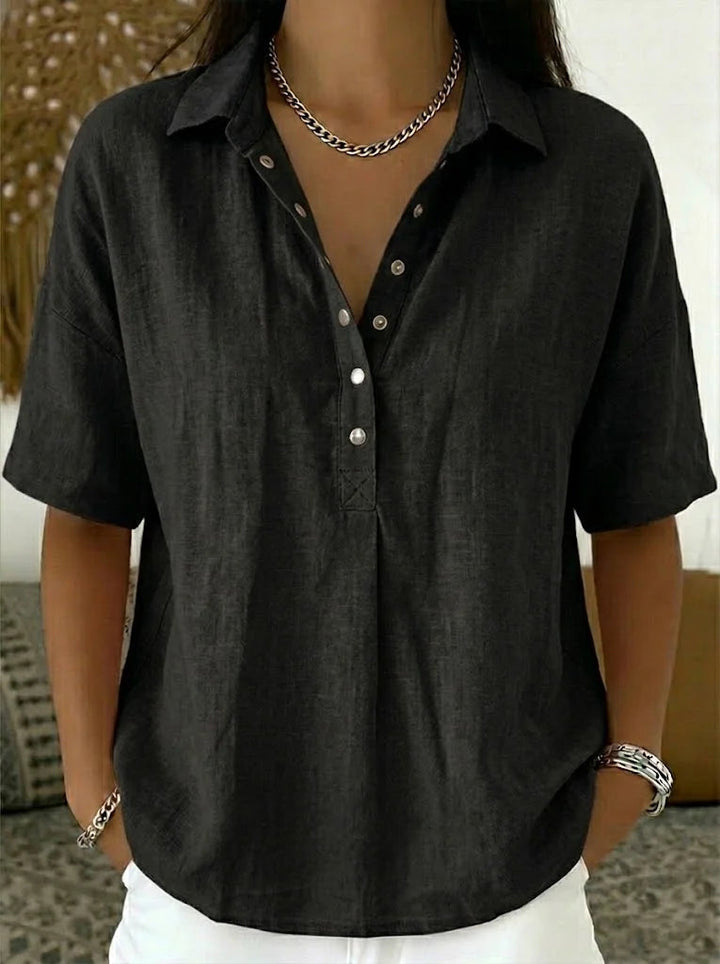 Collared popover blouse in black
