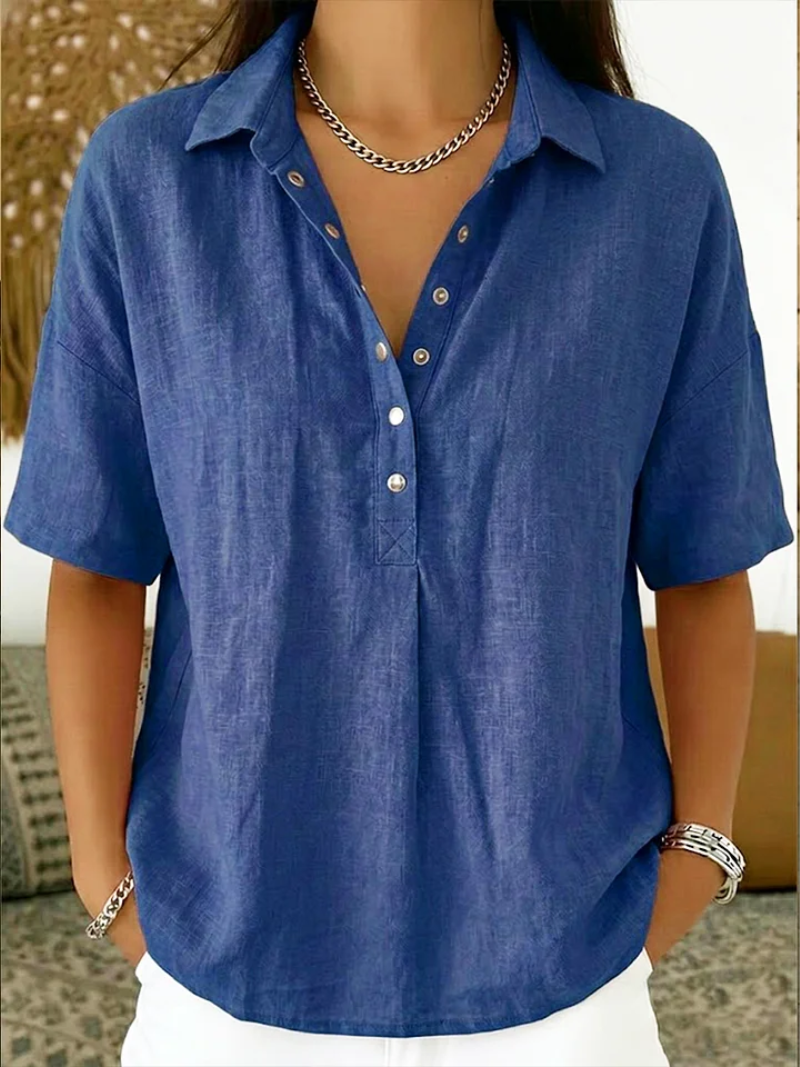 Collared popover blouse in blue