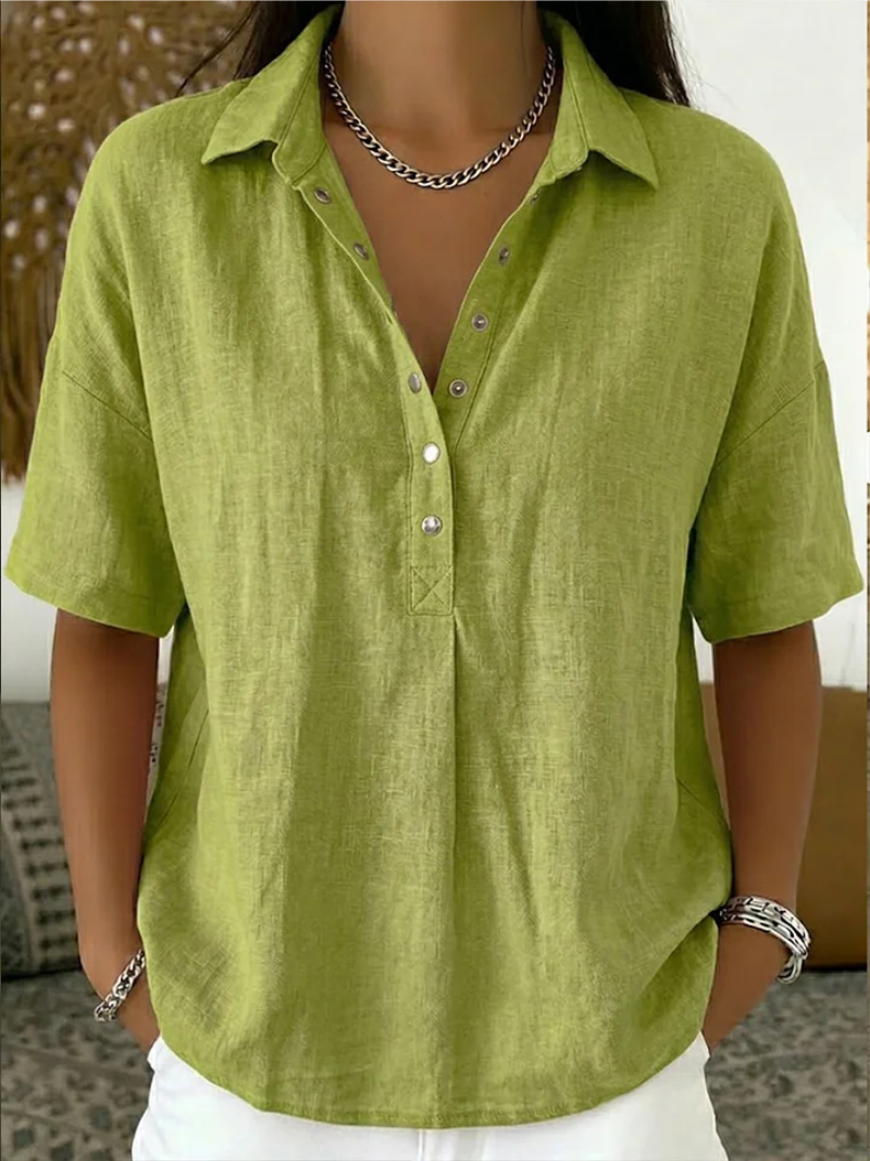 Collared popover blouse in green