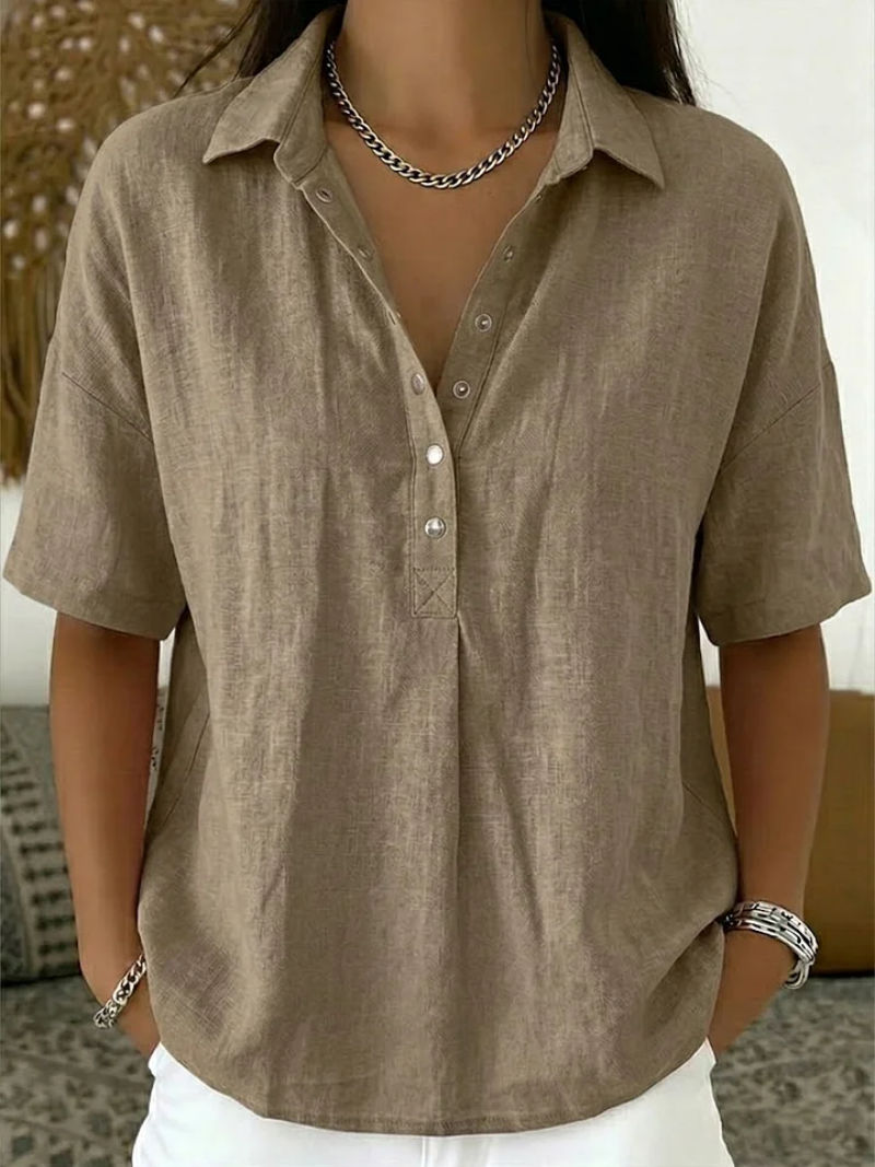 Collared popover blouse in khaki