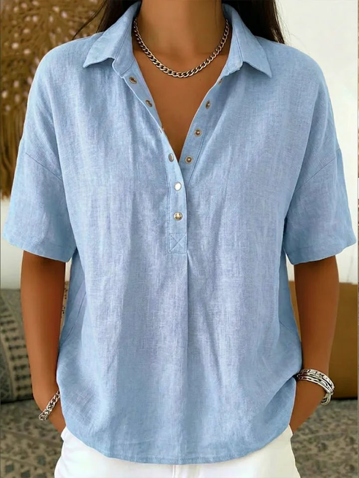 Collared popover blouse in light blue
