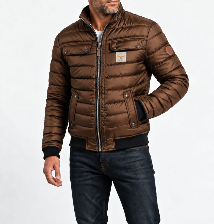 Quilted stand-collar jacket in brown