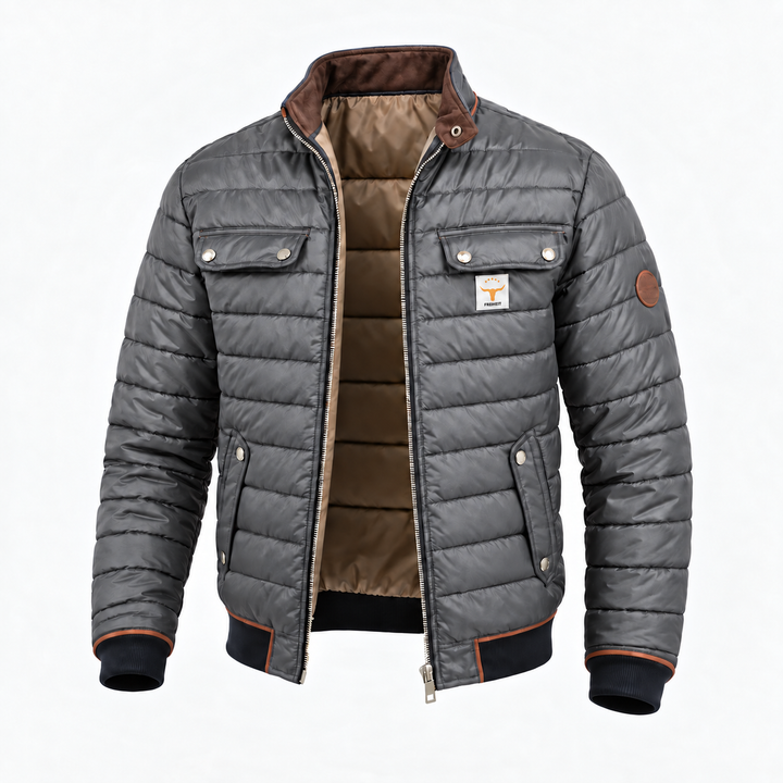 Quilted stand-collar jacket in grey, front view
