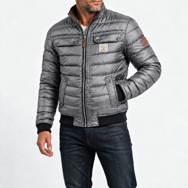 Quilted stand-collar jacket in grey
