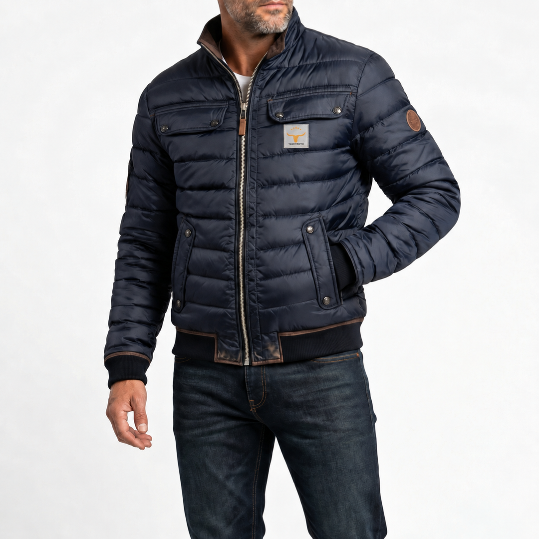Quilted stand-collar jacket in navy