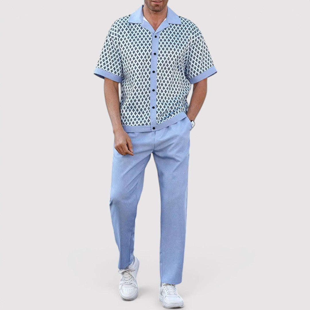 Michael Sydney men's summer set with allover print, front view