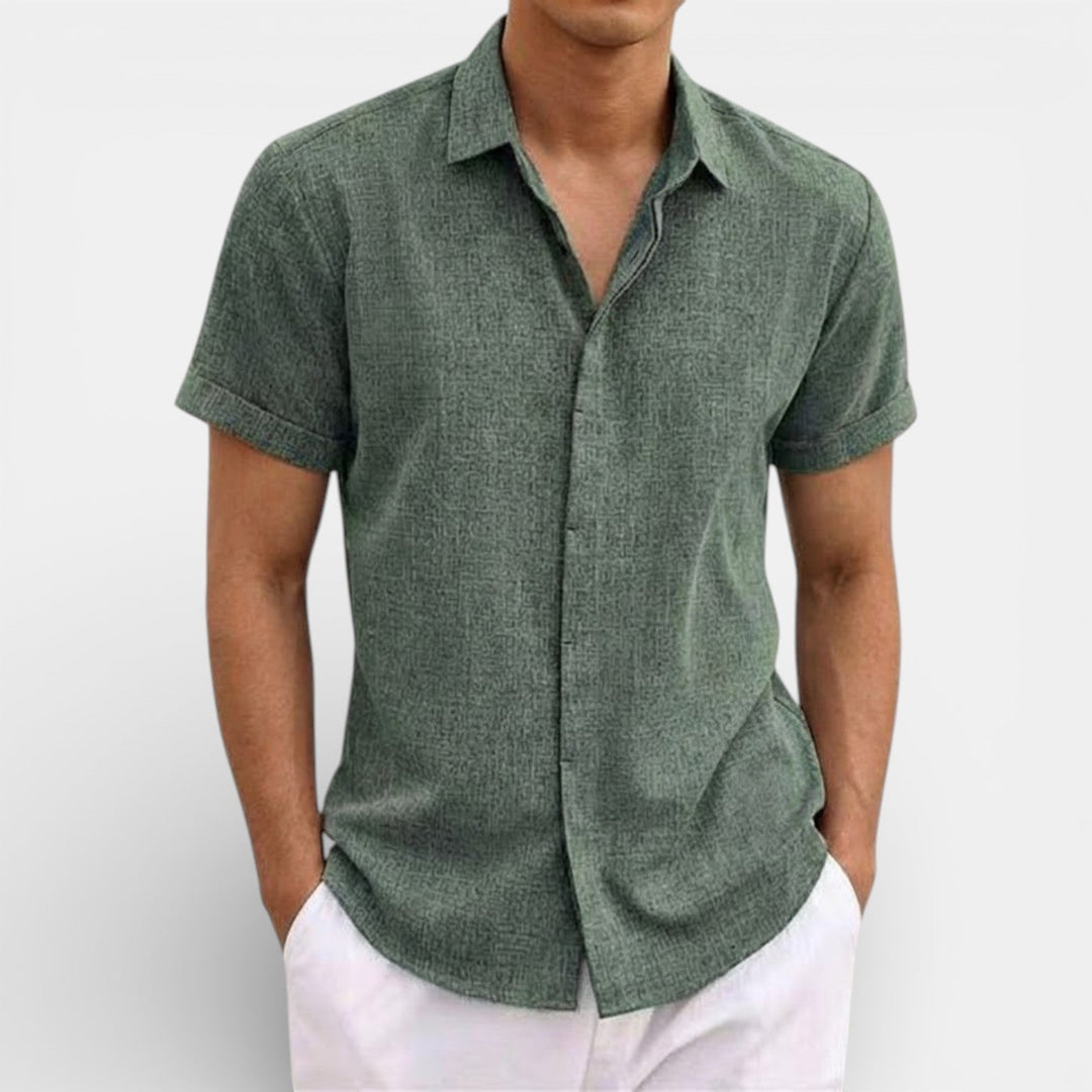 Michael Sydney men's short-sleeve shirt with subtle collar, front view