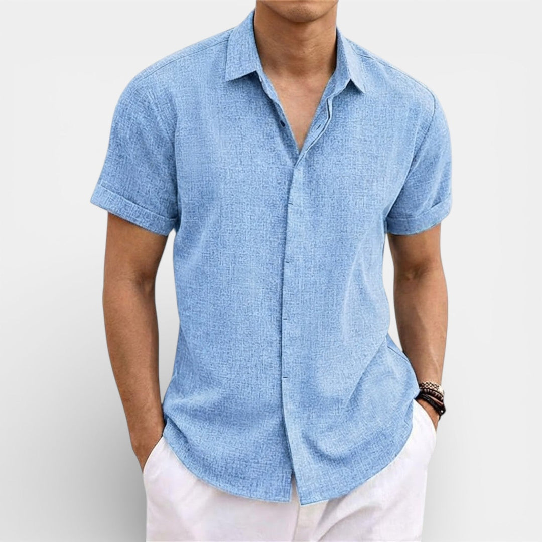 Michael Sydney men's short-sleeve shirt with subtle collar, front view