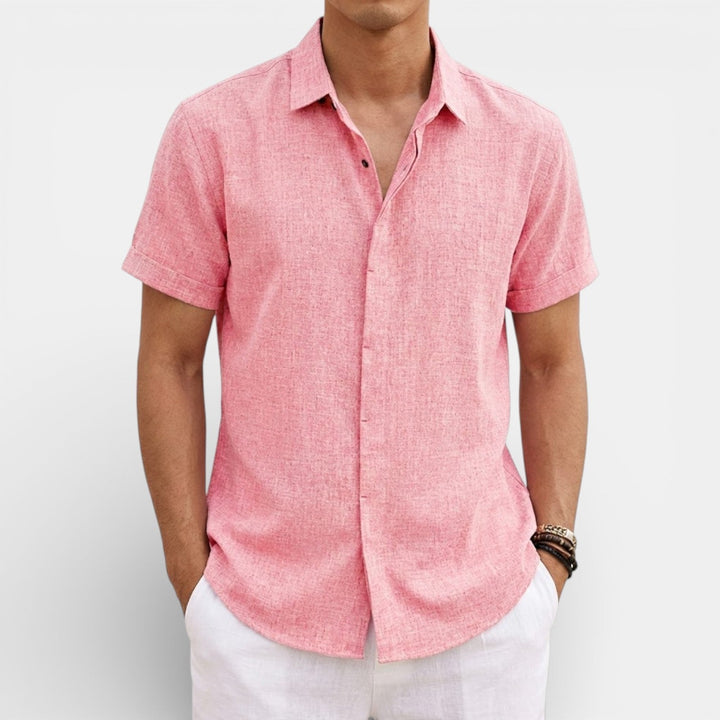 Michael Sydney men's short-sleeve shirt with subtle collar, front view