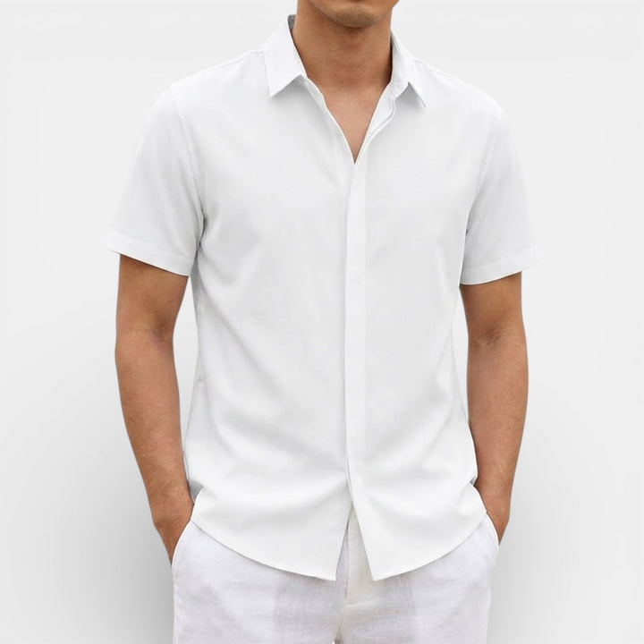 Michael Sydney men's short-sleeve shirt with subtle collar, front view