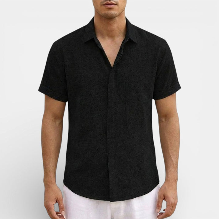 Michael Sydney men's short-sleeve shirt with subtle collar, front view