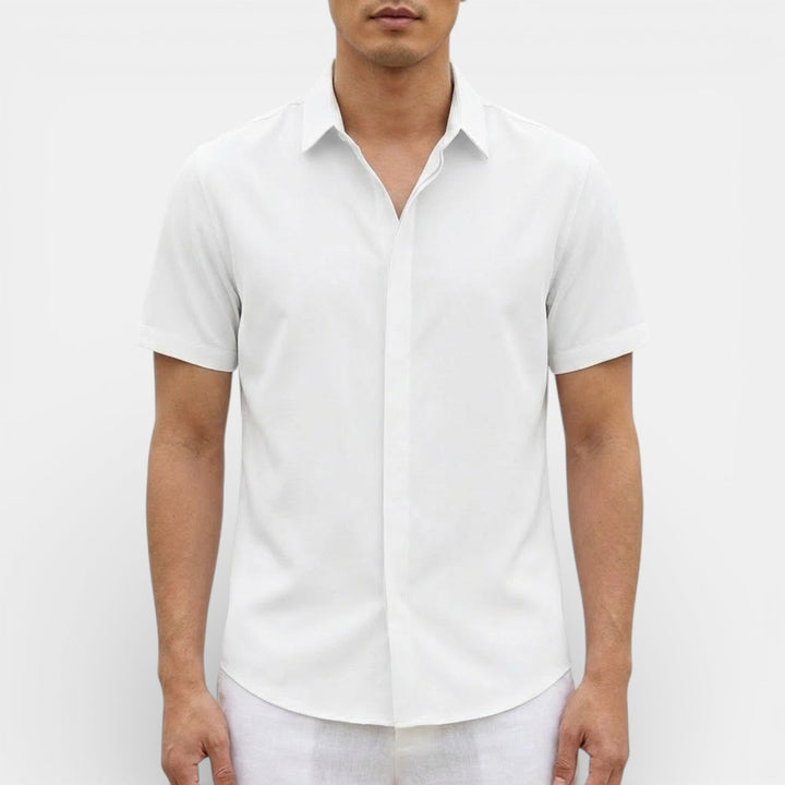 Michael Sydney men's short-sleeve shirt with subtle collar, front view