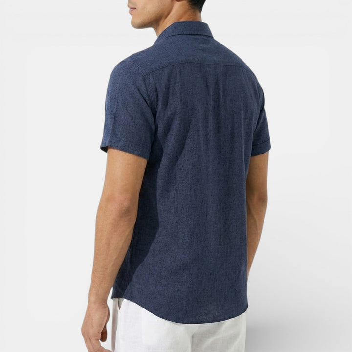 Michael Sydney men's short-sleeve shirt with subtle collar, front view