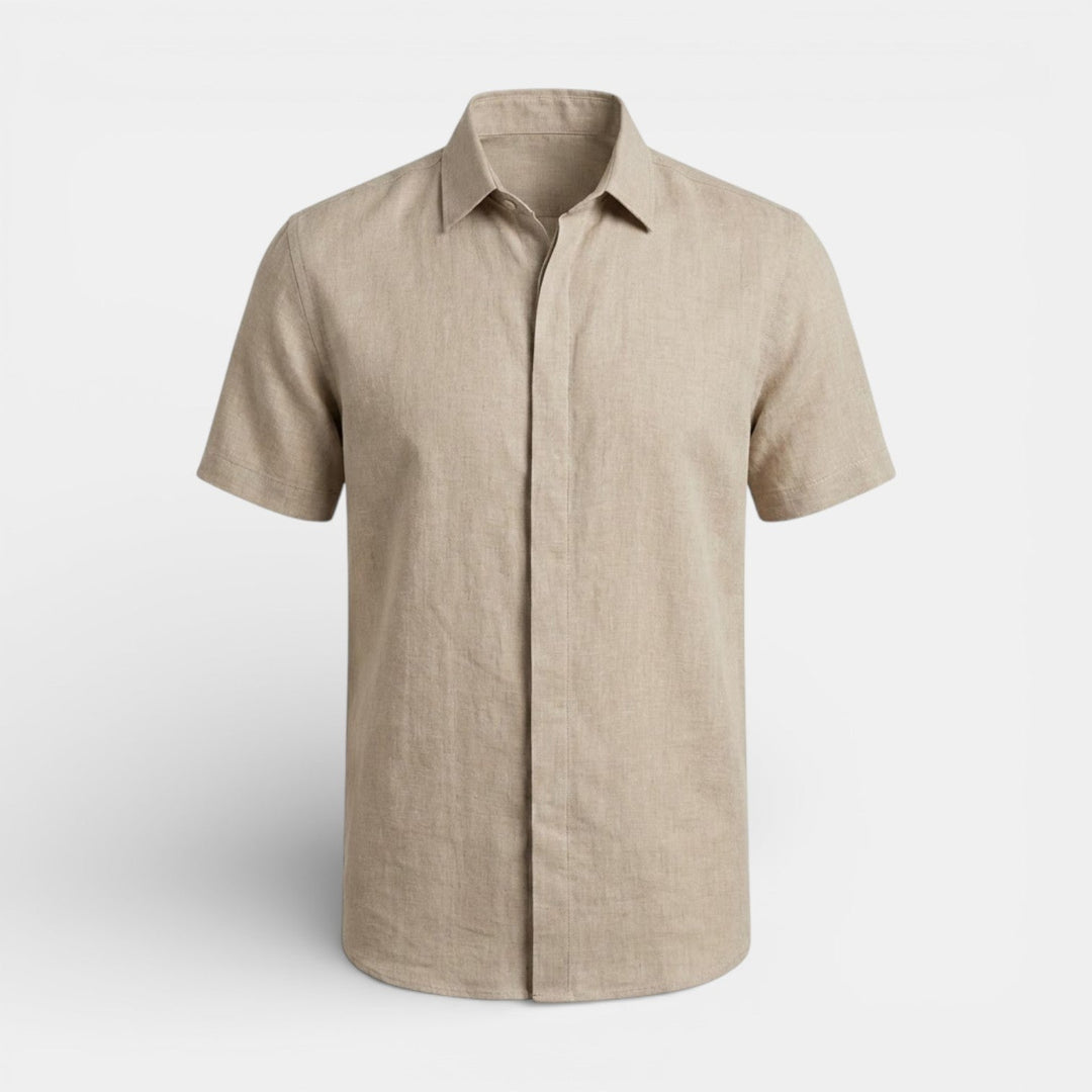 Michael Sydney men's short-sleeve shirt with subtle collar, front view