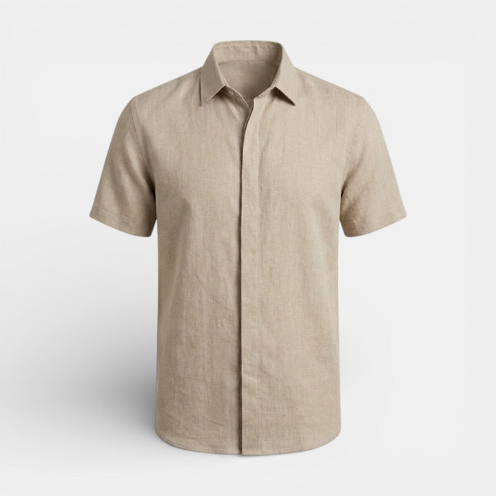 Michael Sydney men's short-sleeve shirt with subtle collar, front view
