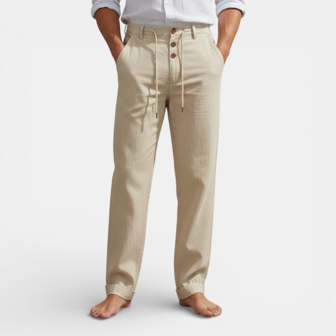 Michael Sydney men's relaxed drawcord pants, front view