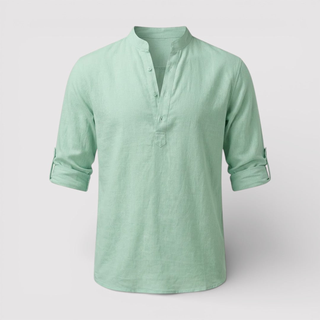 Michael Sydney men's band collar shirt, front view