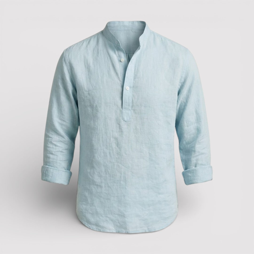 Michael Sydney men's band collar shirt, front view