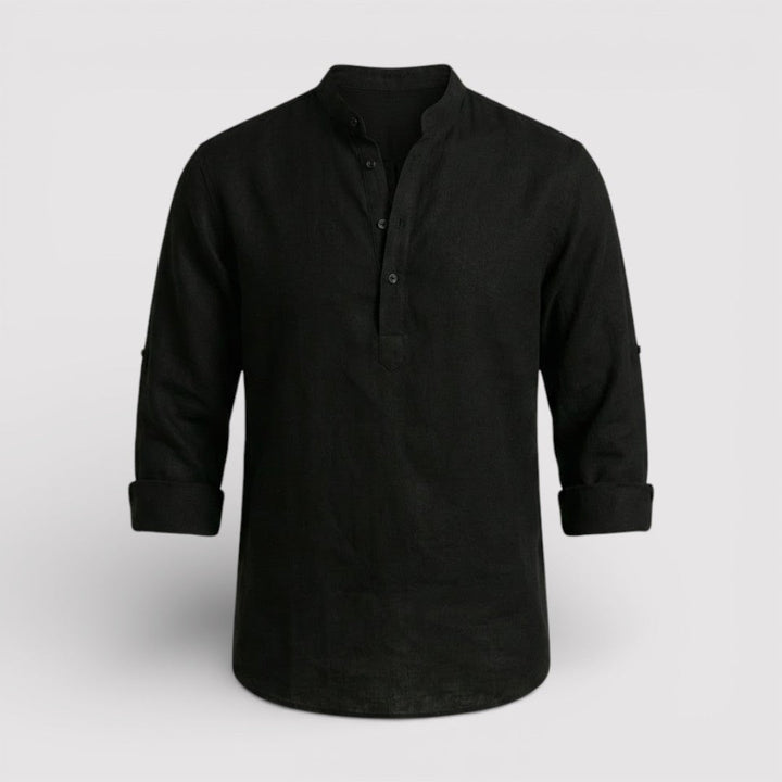 Michael Sydney men's band collar shirt, front view