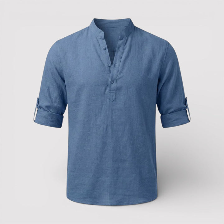 Michael Sydney men's band collar shirt, front view
