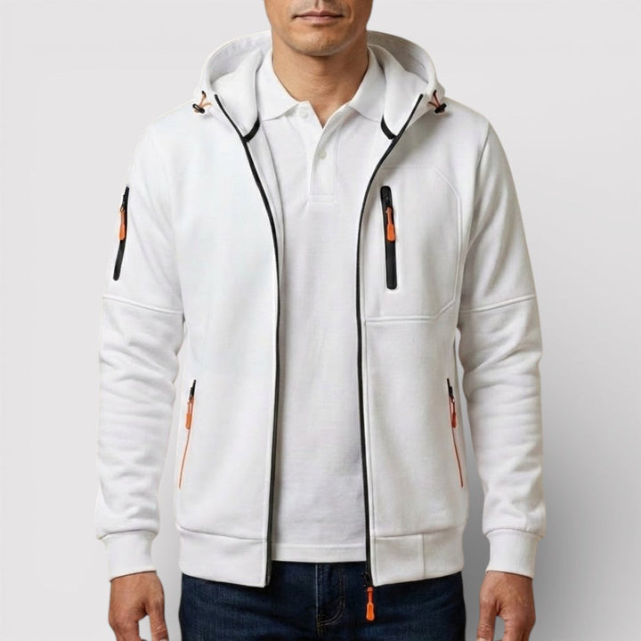 Michael Sydney men's zip hoodie with hood, front view