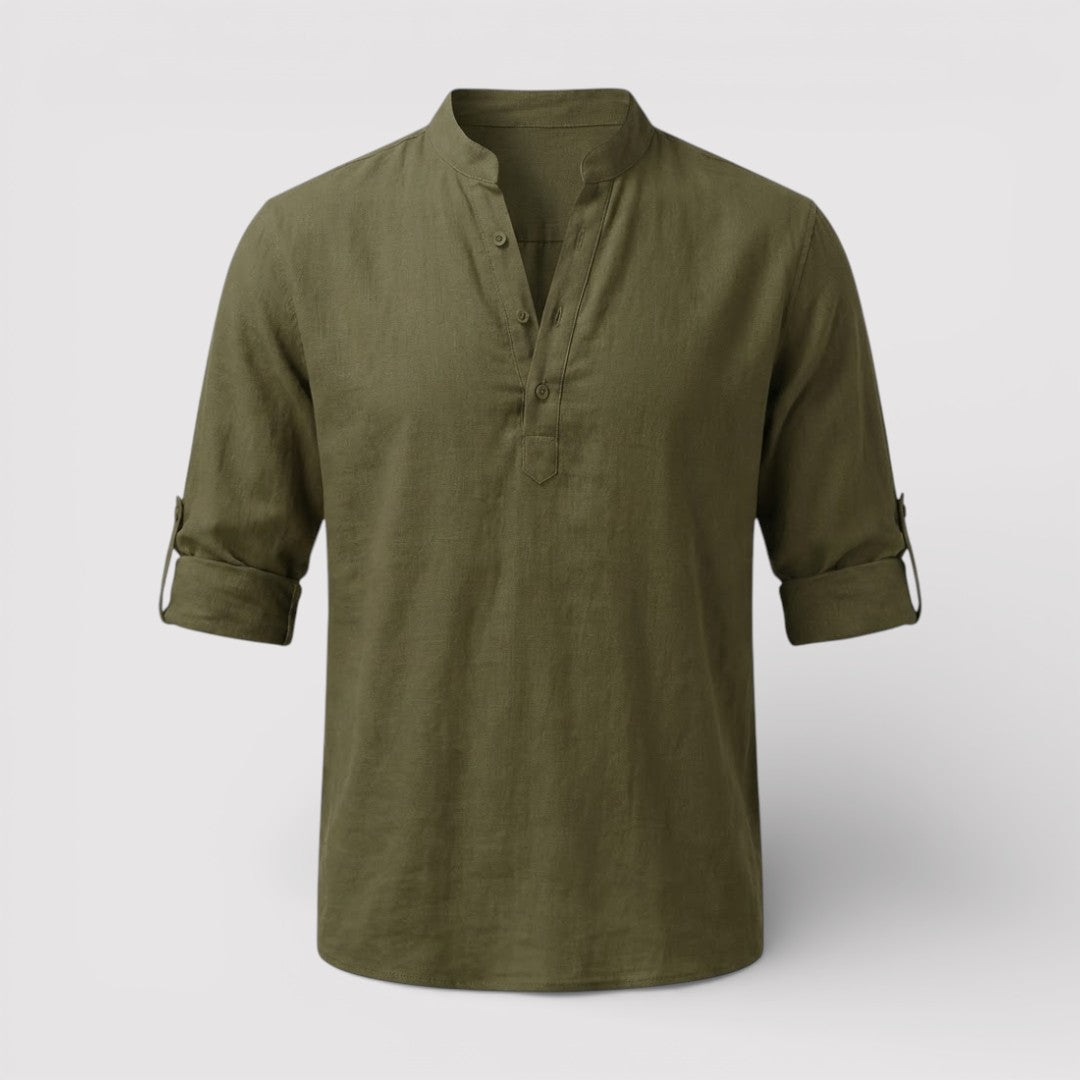 Michael Sydney men's band collar shirt, front view