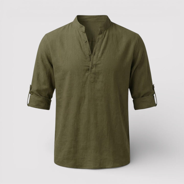 Michael Sydney men's band collar shirt, front view