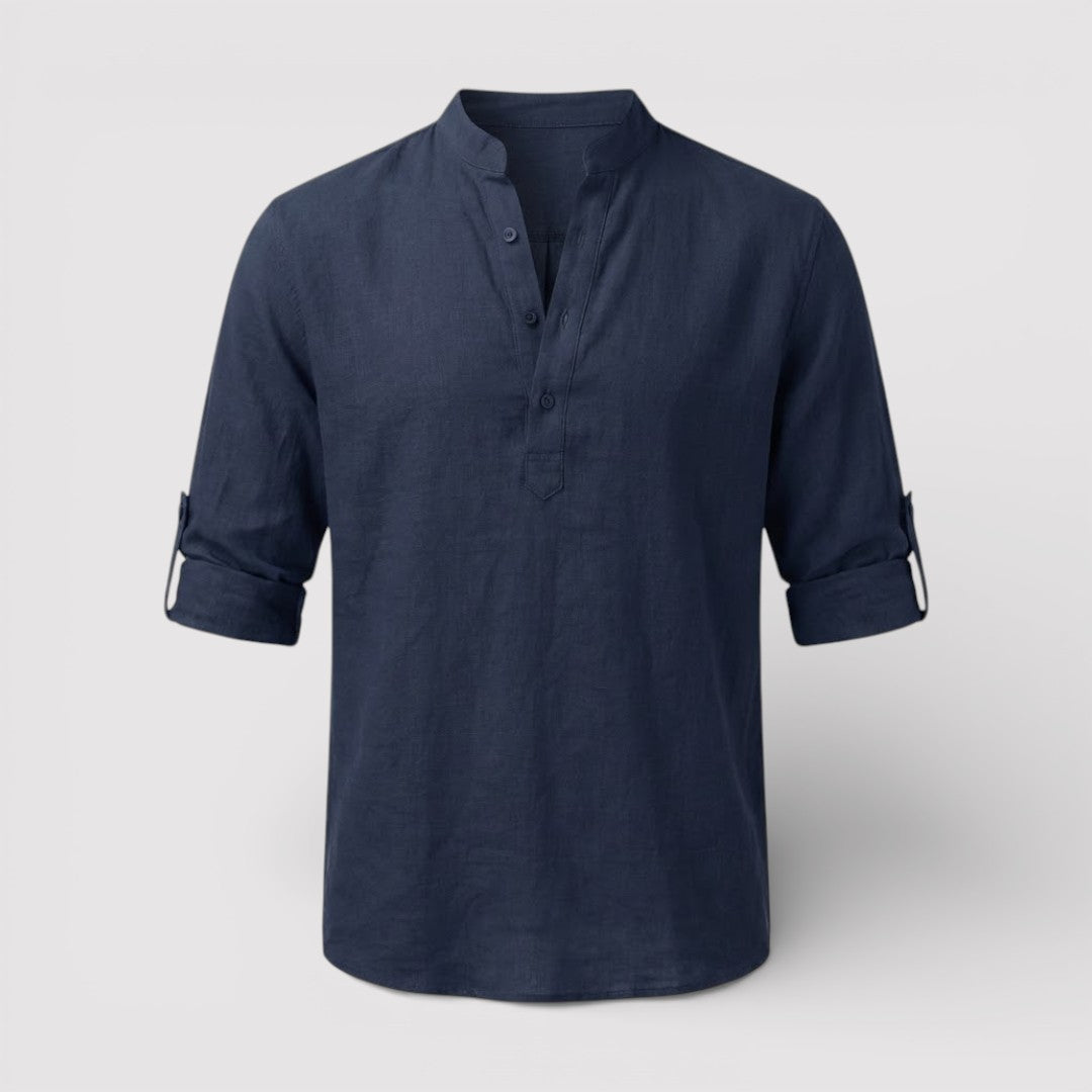 Michael Sydney men's band collar shirt, front view