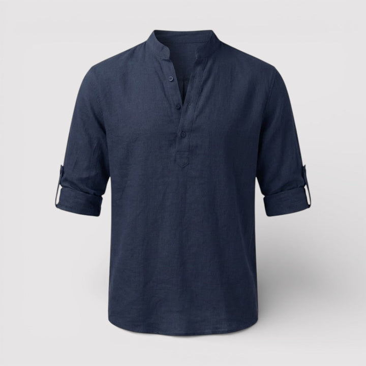 Michael Sydney men's band collar shirt, front view