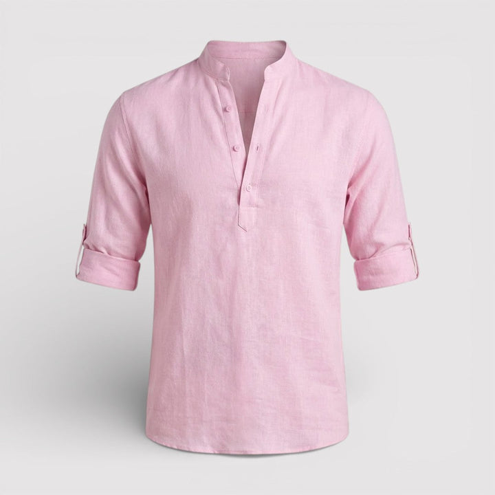 Michael Sydney men's band collar shirt, front view