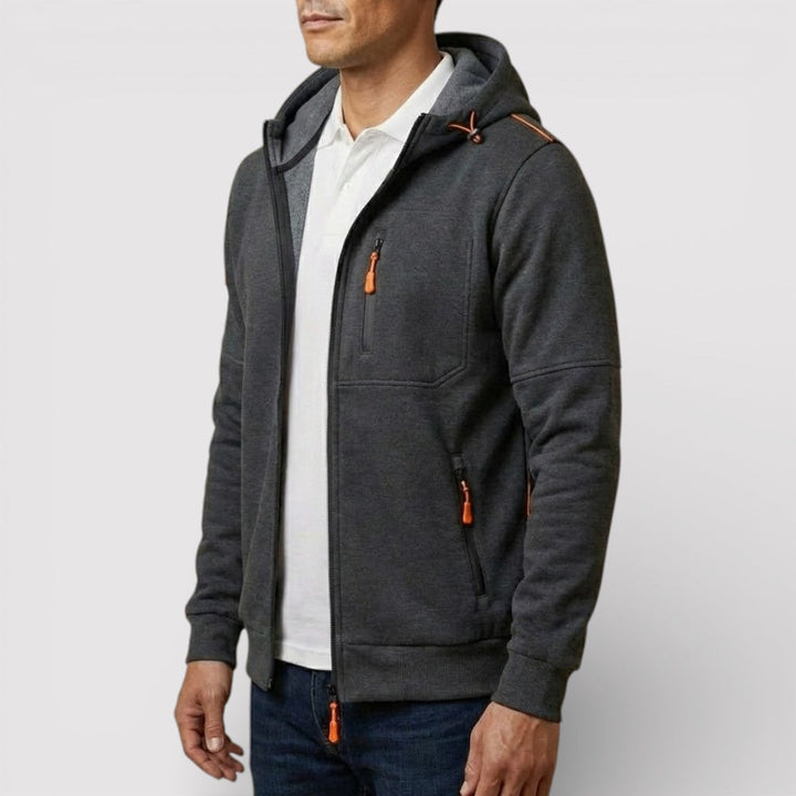Michael Sydney men's zip hoodie with hood, front view