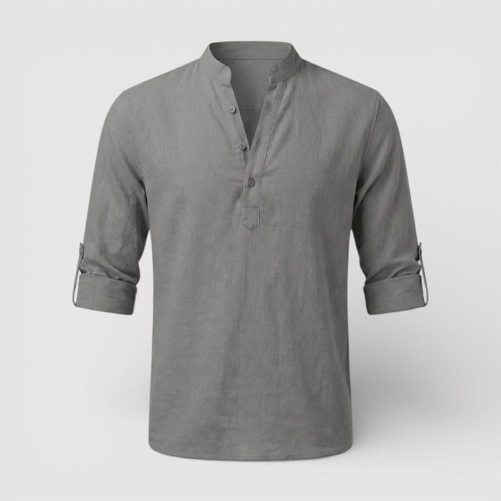 Michael Sydney men's band collar shirt, front view