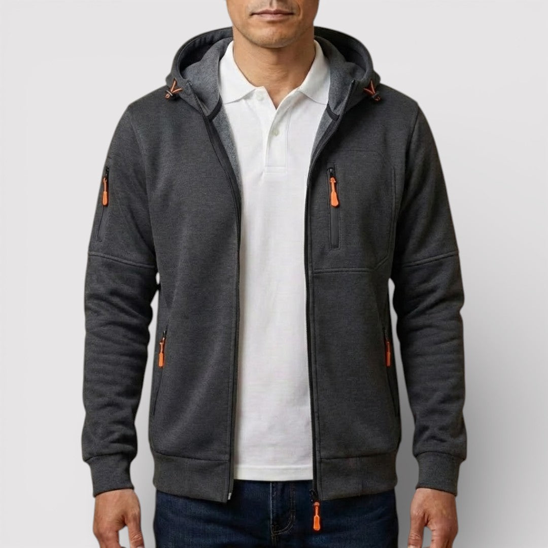 Michael Sydney men's zip hoodie with hood, front view