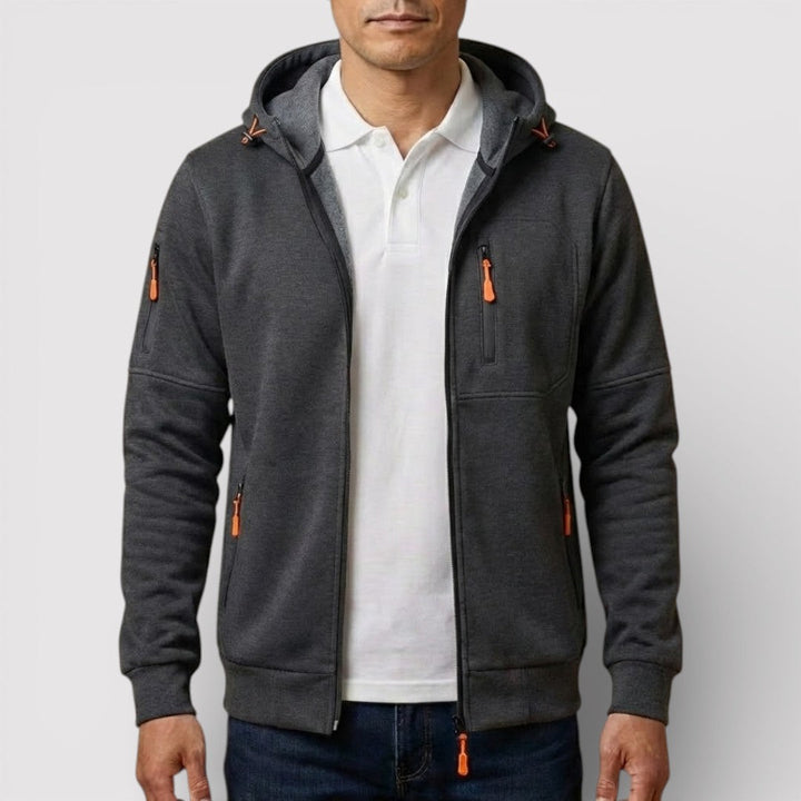 Michael Sydney men's zip hoodie with hood, front view