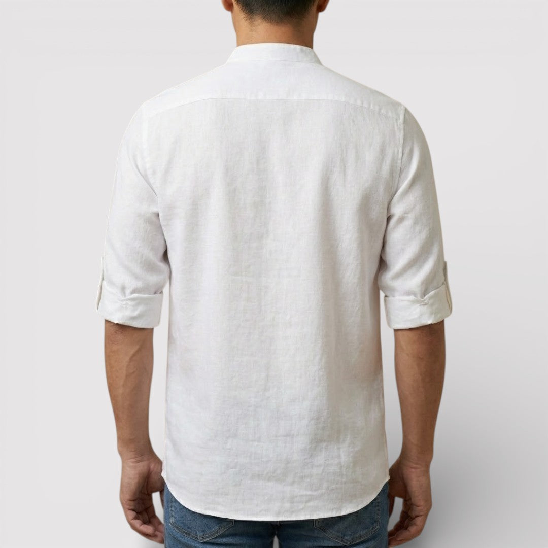Michael Sydney men's band collar shirt, front view