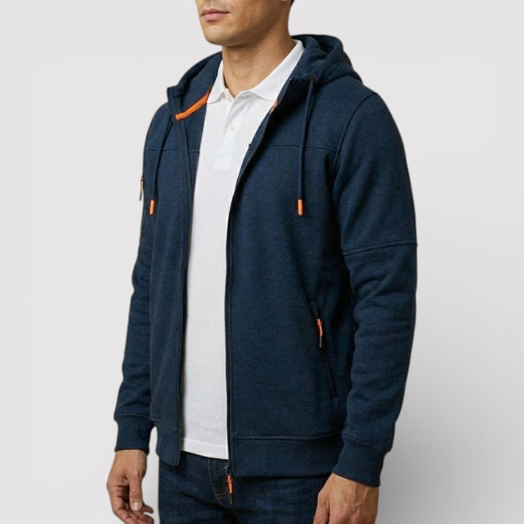Michael Sydney men's zip hoodie with hood, front view
