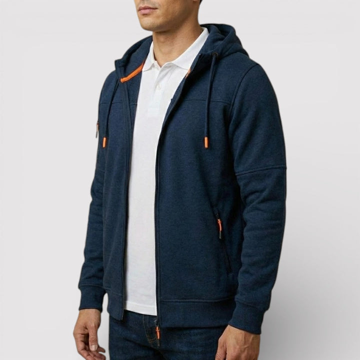 Michael Sydney men's zip hoodie with hood, front view