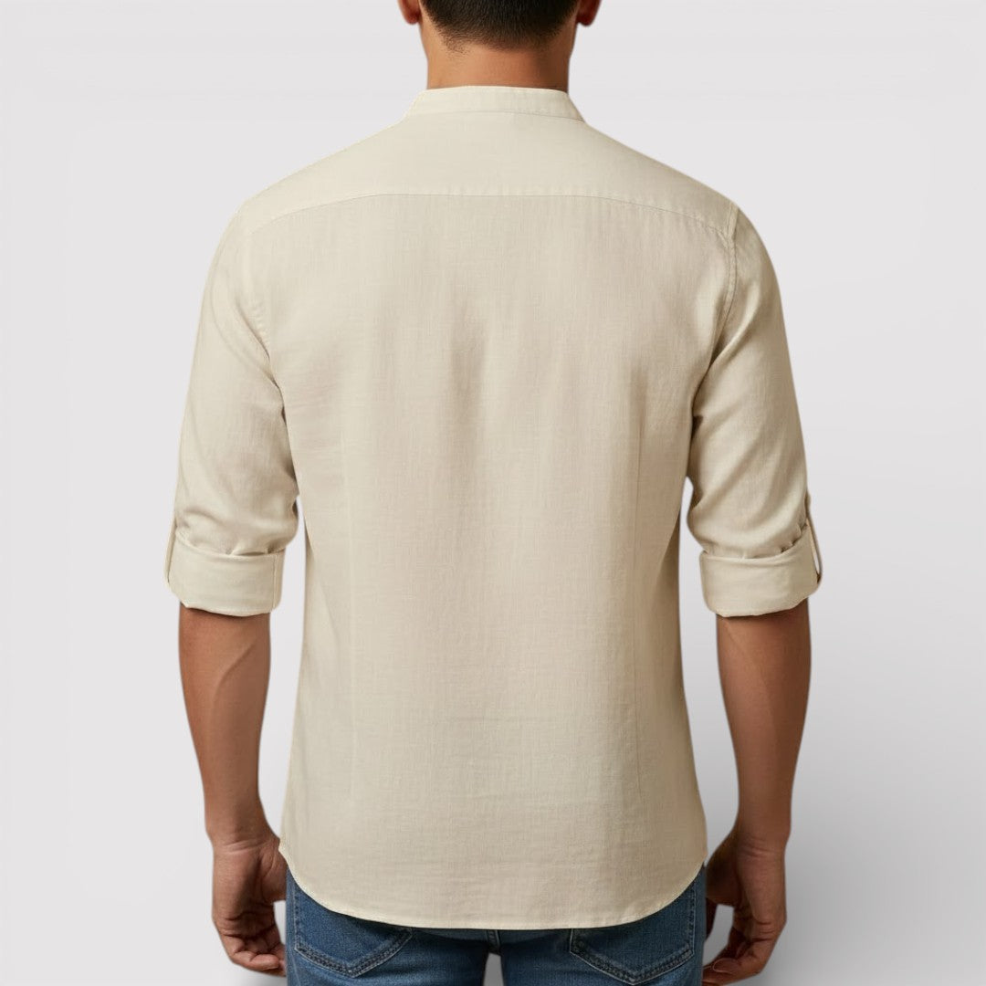Michael Sydney men's band collar shirt, front view