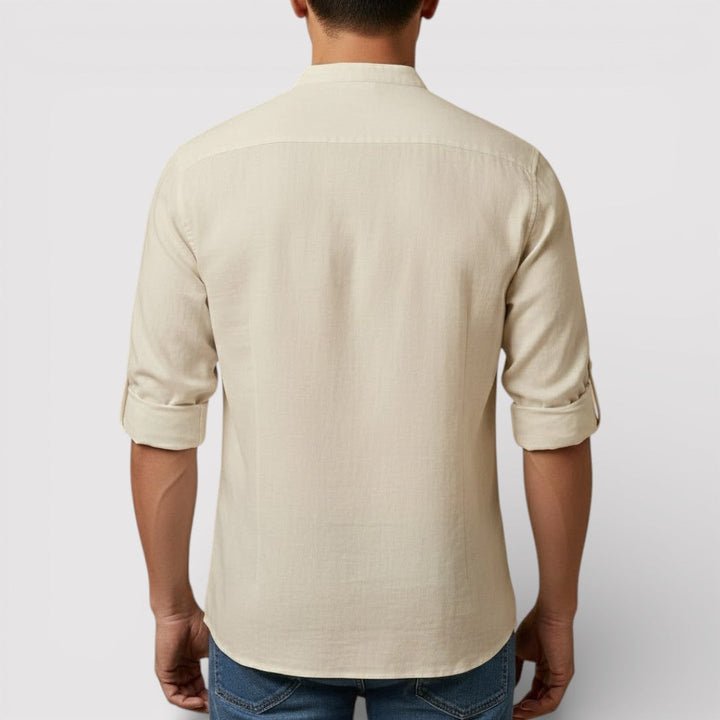 Michael Sydney men's band collar shirt, front view