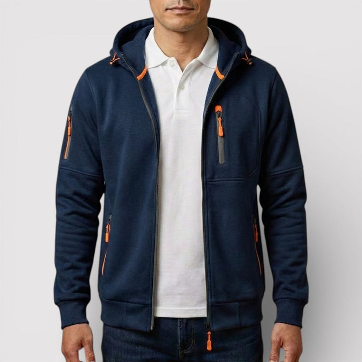 Michael Sydney men's zip hoodie with hood, front view