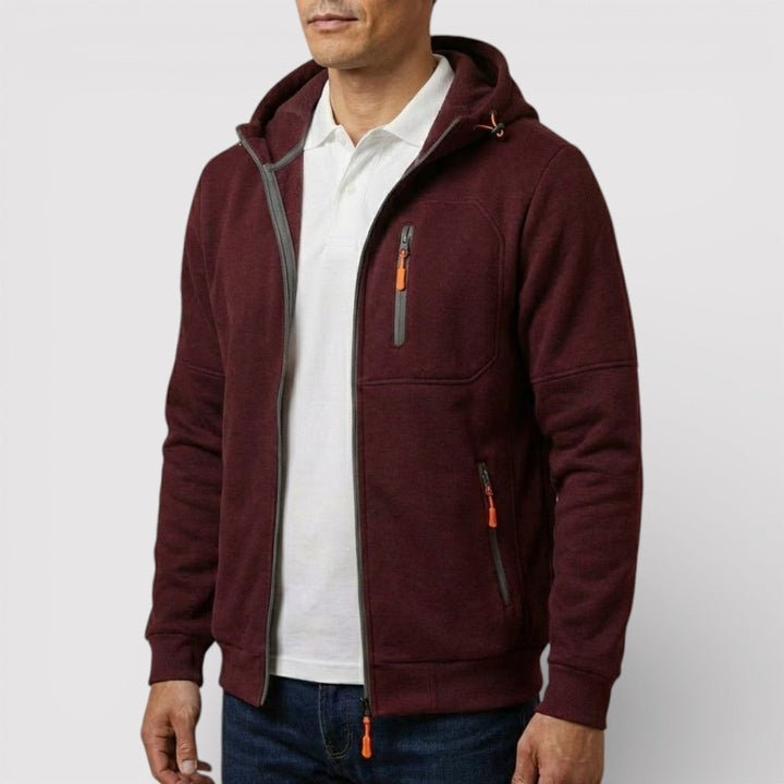 Michael Sydney men's zip hoodie with hood, front view