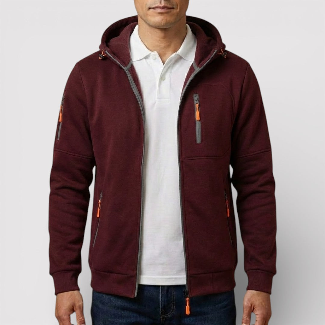 Michael Sydney men's zip hoodie with hood, front view