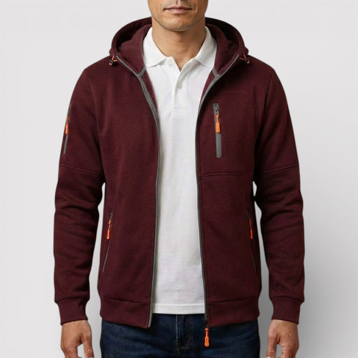 Michael Sydney men's zip hoodie with hood, front view